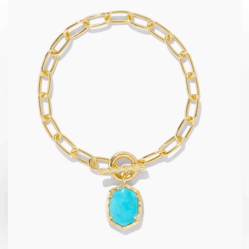 Daphne Gold Link and Chain Bracelet in Variegated Turquoise...